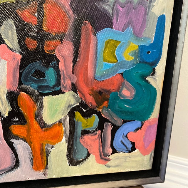 Late 20th Century Late 20th Century Abstract Colorful “Word Search” Painting For Sale - Image 5 of 6