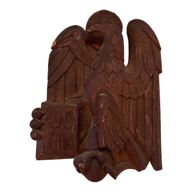 Vintage Carved Wooden Eagle Plaque For Sale