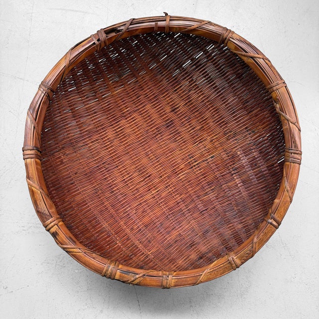 1950s Vintage Japanese Bamboo Zaru Harvest Basket, 1950s For Sale - Image 5 of 11