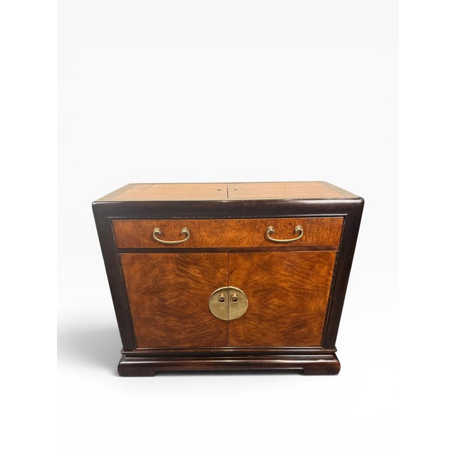 Vintage Bernhardt Burlwood Rolling Server Cabinet With Expandable Top & Brass Hardware For Sale In Boston - Image 6 of 16