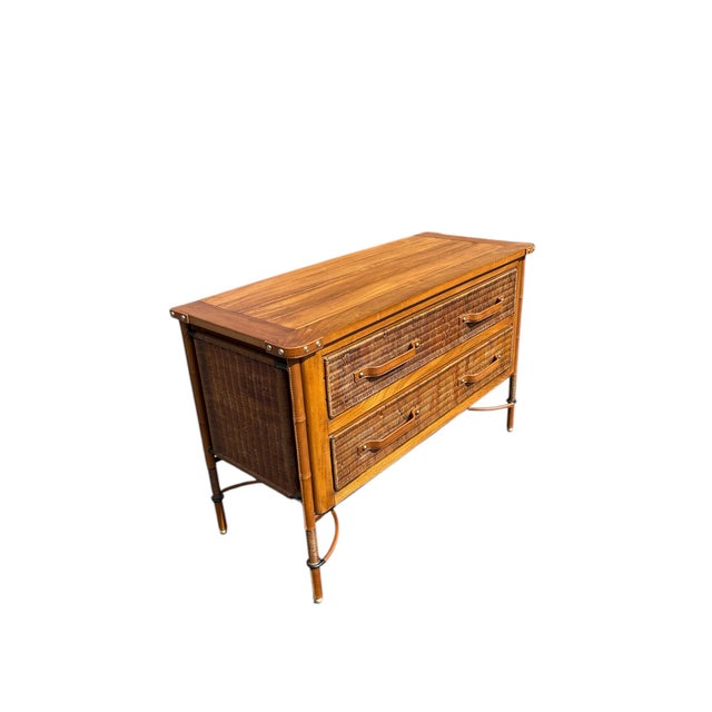 Stitched Leather and Rattan Chest of Drawers by Jacques Adnet, 1955 For Sale - Image 16 of 16