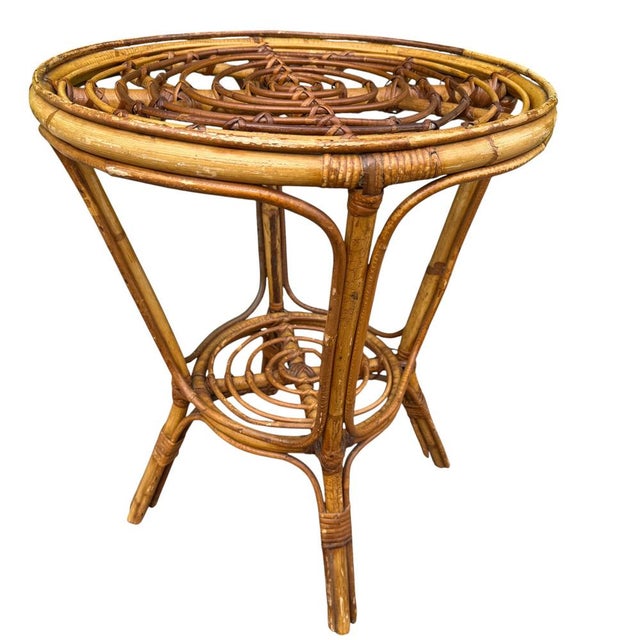 Brown Vintage French Rattan Side Table, 1950s For Sale - Image 8 of 18