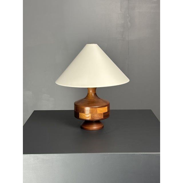 Mid-Century English Teak Table Lamp with Geometric Wood Inlay, 1955 For Sale - Image 12 of 13
