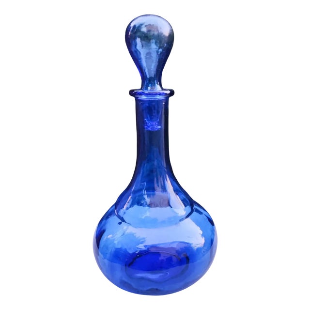 Art Deco Cobalt Blue Glass Carafe, 1940s For Sale