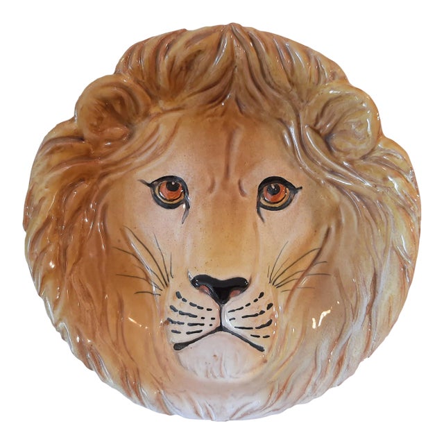 Italian African Lion Majolica Plate Italy Pottery For Sale