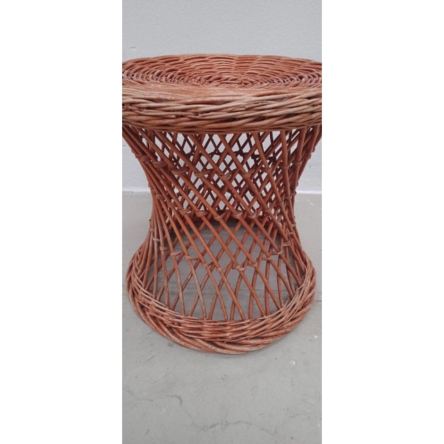 Low Vintage Rattan Stool For Sale - Image 3 of 9