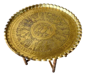 Mid 20th-Century Persian Qajar-Inspired Design Brass Chased & Repoussé Charger Tray Top Accent or Coffee Table