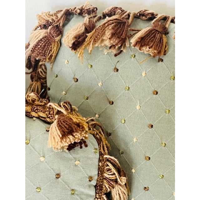 Shabby Chic 1970s Lovely Pair of Lumbar Pillows With Fringes and Embroidered For Sale - Image 3 of 4