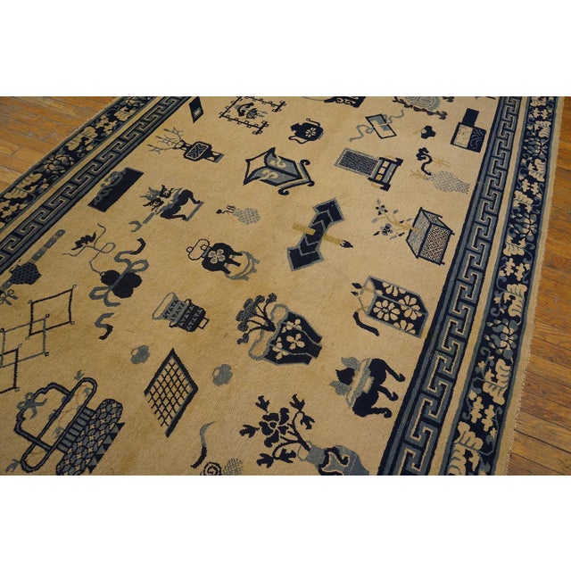 Textile 1850s Beige Background Antique Chinese Ningxia Rug With 100 Antiques Pattern For Sale - Image 7 of 10