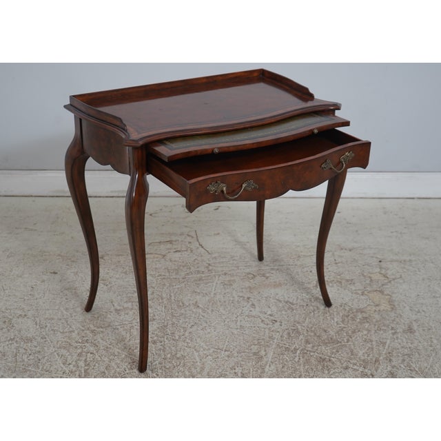 Queen Anne Maitland Smith Burlwood 1 Drawer Writing Desk For Sale - Image 3 of 18
