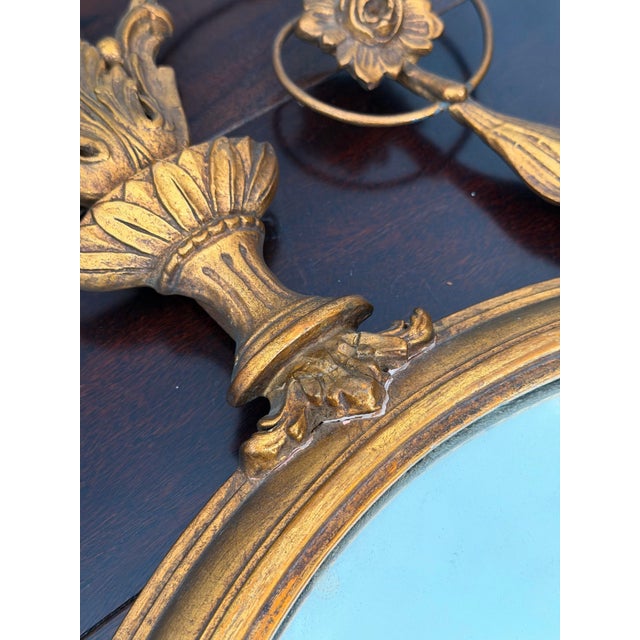 Antique French Louis XVI Style Giltwood Oval Mirror — Urn Crest, Swag Garland, Gold Leaf Gesso Frame, c.1900 For Sale - Image 4 of 12