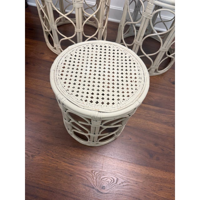 Wood Set of 4 Vintage Rattan and Cane Accent Tables For Sale - Image 7 of 8