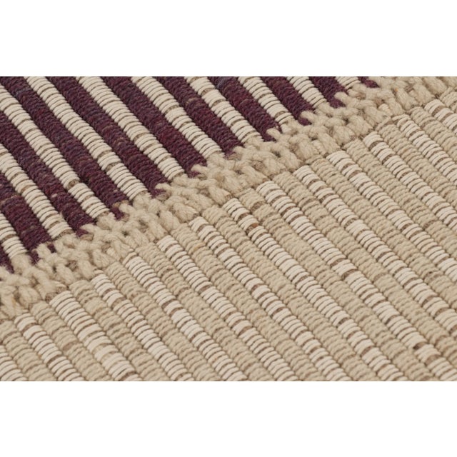 Rug & Kilim’s Accent Kilim, Square Rug in Textural Purple and Cream Stripes For Sale In New York - Image 6 of 8