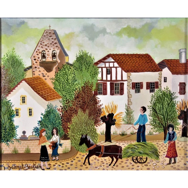 Artist: Irene Darget-Bastien (french, born 1938) Title: La Charette de Lion Year : Circa 1980 Medium: Oil on board Board...