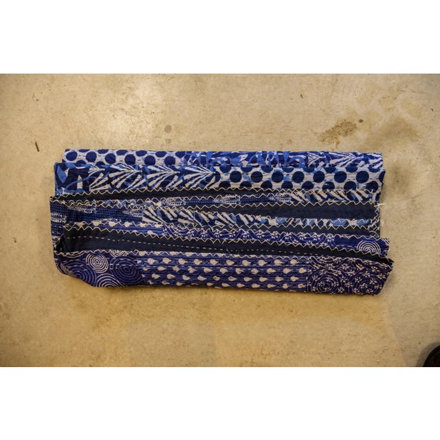 Blue Indian Blue Kantha Quilt For Sale - Image 8 of 9