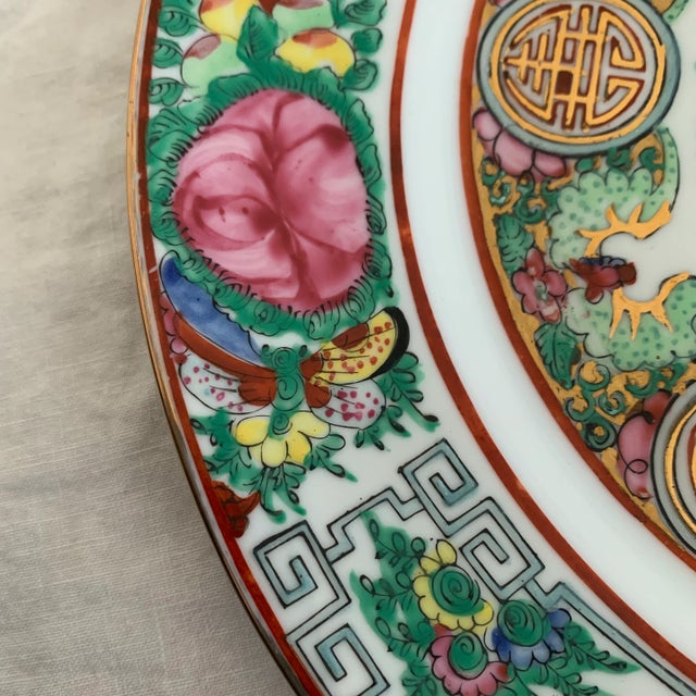 Rose Famille Rose Medallion Hand Painted Porcelain Dinner Plates Set of 12 For Sale - Image 8 of 12