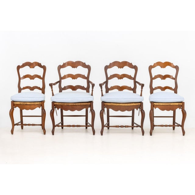 French Provincial French Provincial Style Walnut Dining Chairs, 4 For Sale - Image 3 of 15