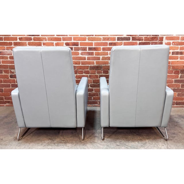 Design With Reach Dwr Flight Chair Recliners in Blue Mist Leather - a Pair For Sale - Image 9 of 12