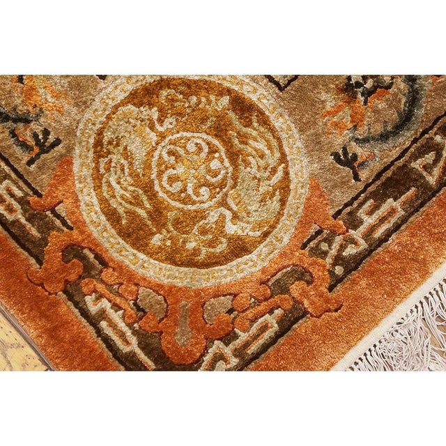 Modern 1980s Modern Small Rustic Coral Vintage Luxurious Silk Pile Chinese Dragon Rug For Sale - Image 3 of 6