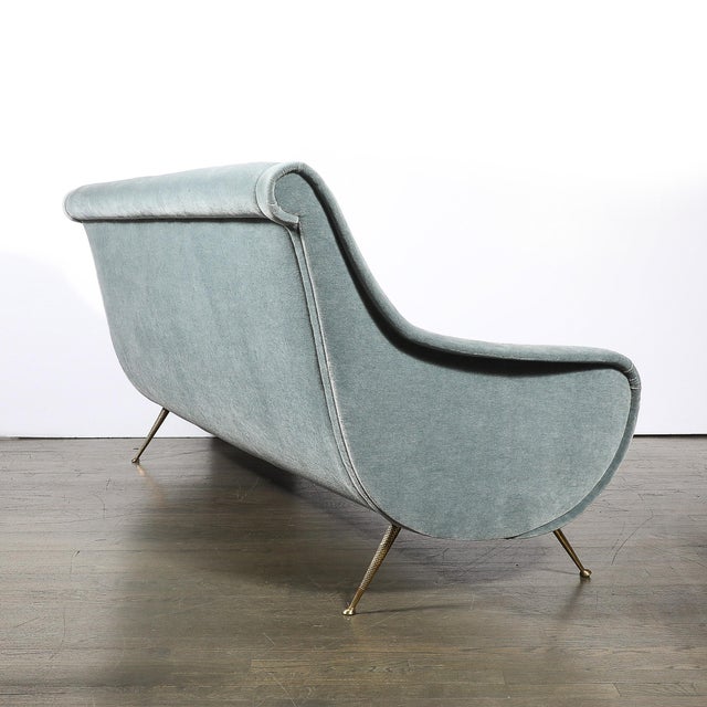 Mid-Century Lady Sofa in Powder Blue Velvet Mohair & Brass Legs by Marco Zanuso For Sale - Image 9 of 16