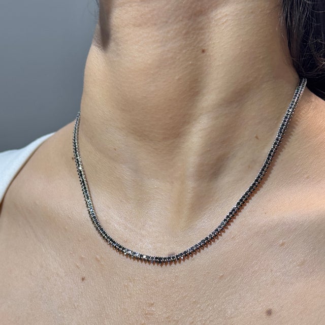 7.5 Carat Round Cut Black Diamond Riviera Tennis Necklace in 18k White Gold For Sale In New York - Image 6 of 18