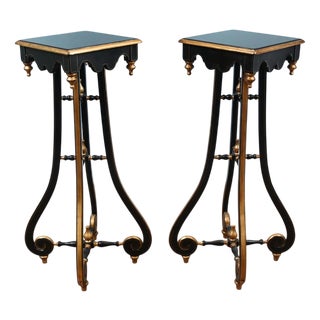 Arts and Crafts Lacquered Pedestal Stands, Set of 2 For Sale