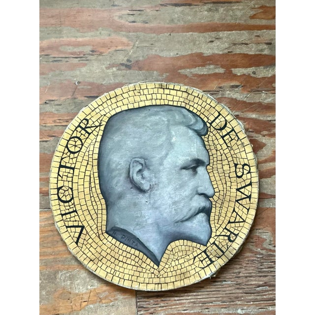 Wood Vintage Boho Mosaic Medallion Original Oil Painting on Canvas For Sale - Image 7 of 7