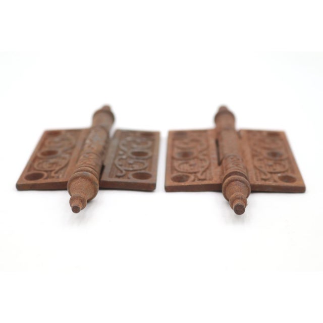 Victorian Pair of Antique Victorian 2.5 X 3 In. Cast Iron Door Hinges For Sale - Image 3 of 4