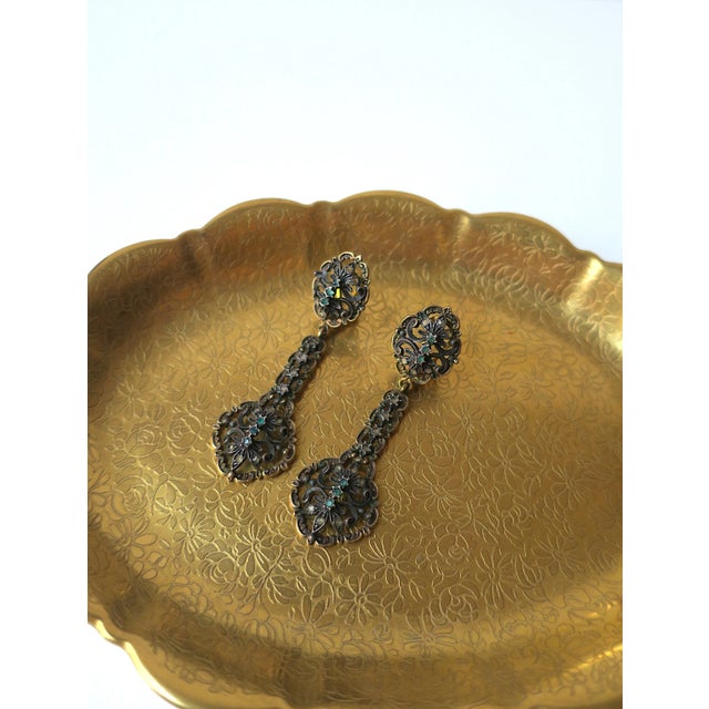 Silver Gold Sterling Silver and Emerald Dangle Earrings, Pair For Sale - Image 8 of 10