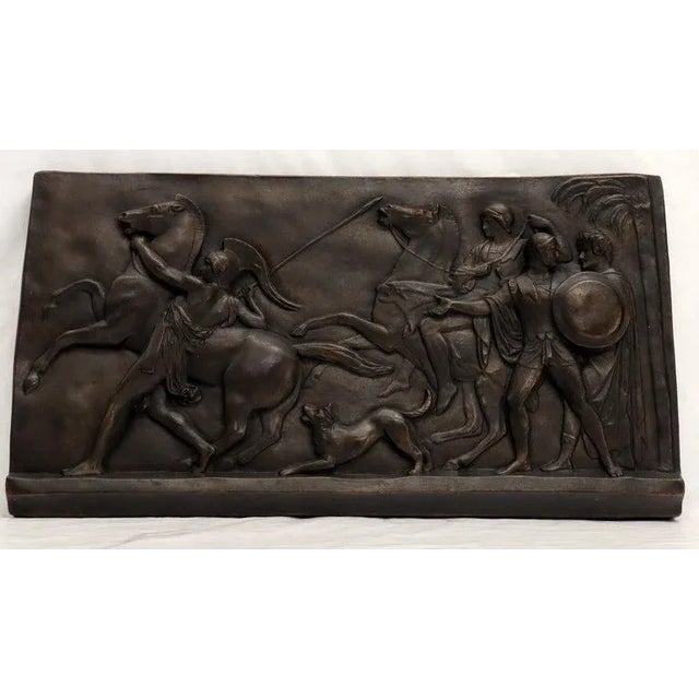 Mid-Century Modern Large Roman or Greek Battle Scene Heavy Fiberglass Plaque Bronze Patina For Sale - Image 3 of 10