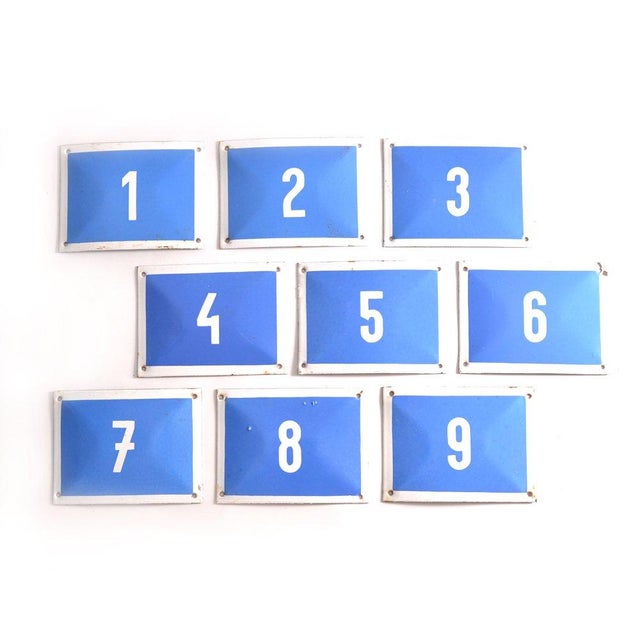 Blue Vintage Enamel Blue Number Plaques, Former Czechoslovakia, 1950s, Set of 9 For Sale - Image 8 of 8
