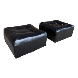 Pair of Square Ottomans on Castors Mid Century Modern For Sale