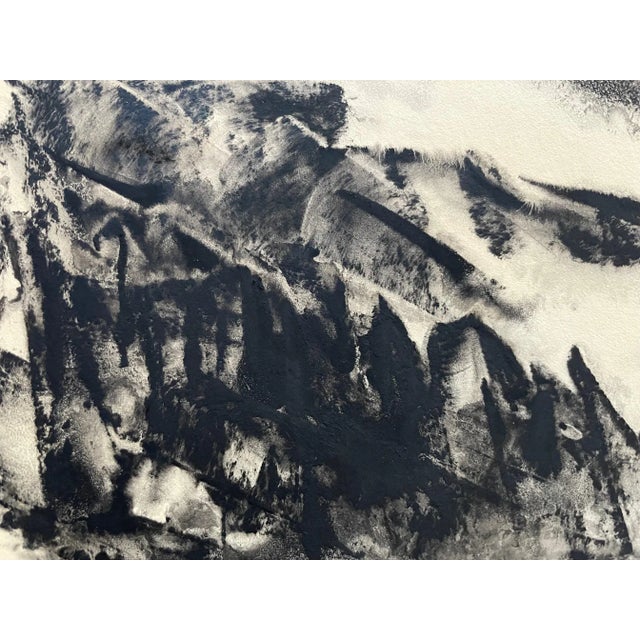 Abstract 1970s Jeanne Moment Sumie and Oil Pastel Landscape Painting, Framed For Sale - Image 3 of 5