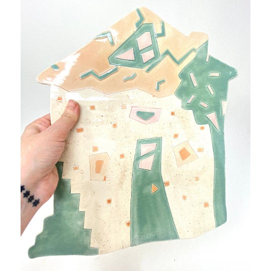 Modern 1988 Barbara Demery Ceramic Glazed Clay Pottery House Wall Hanging Plate Platter For Sale - Image 3 of 10