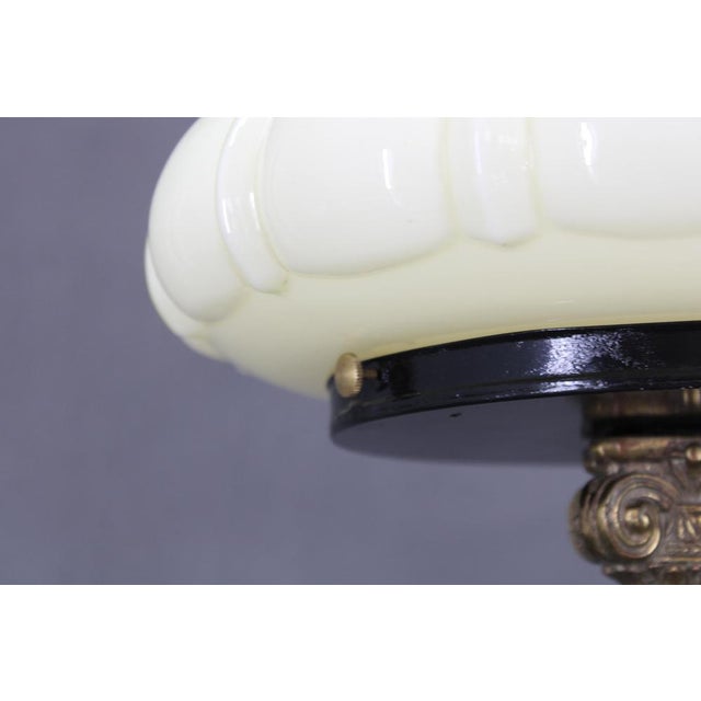 Brass Table Lamp with Wooden Base and Glass Shade, 1940s For Sale - Image 10 of 15