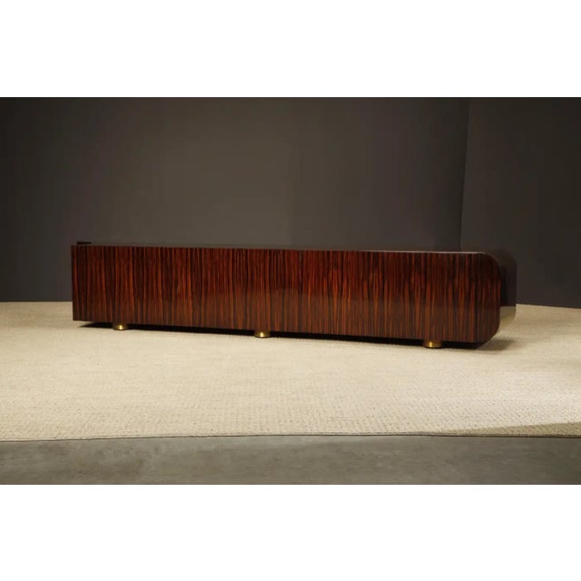 Mid-Century Modern Monumental Macassar and Brass Credenza by Leon Rosen for Johnny Carson, C 1970 For Sale - Image 3 of 18