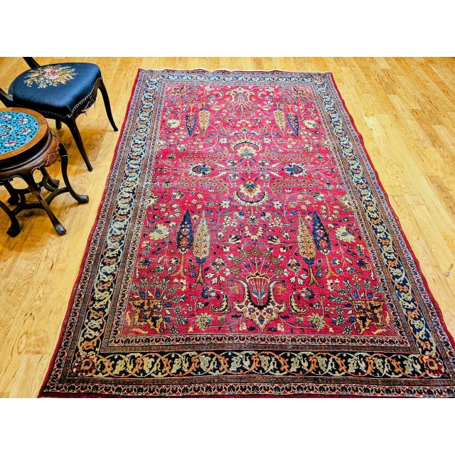 Antique Persian Khorassan Rug, Hand-Knotted Wool, Tree of Life Pattern, Crimson Red & Blue, 6x9 For Sale In Chicago - Image 6 of 18