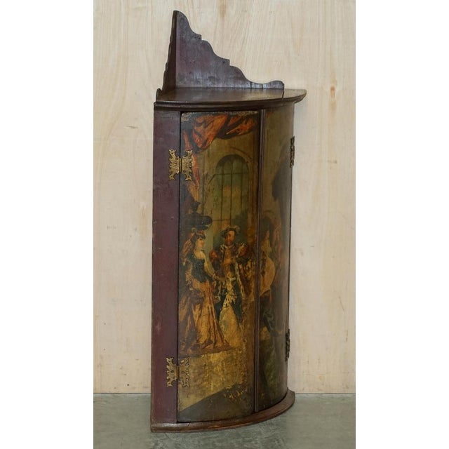 George I Henry VII Polychrome Painted Corner Wall Cabinets, 1700s, Set of 2 For Sale - Image 12 of 18