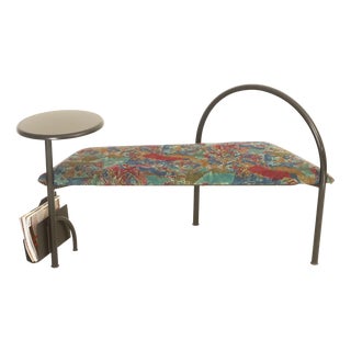 Postnodern Bench with Mounted Coffee Table and Journal Rack, 1980 For Sale