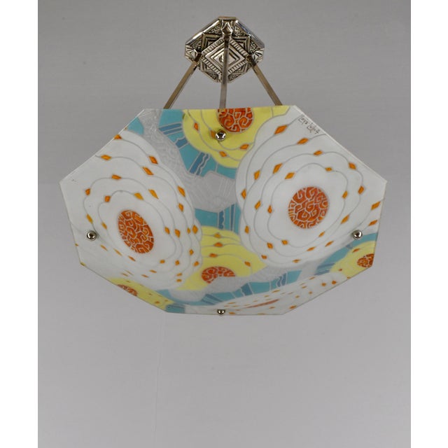 Art Deco French Art Deco Pendant Light by Loys Lucha - 1930 Chandelier France For Sale - Image 3 of 18