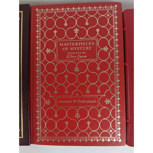 Set of 4 Red & Burgundy Gold Gilt Decorative Books, Dickens & Ellery Queen For Sale - Image 12 of 16
