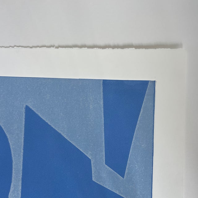 Original Unframed Signed Abstract Monotype 1/1 in Blue For Sale - Image 4 of 6