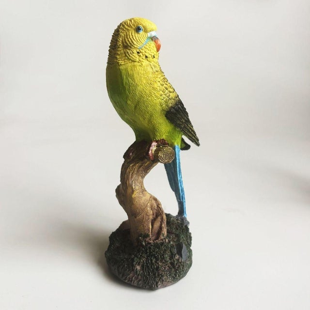 Pair of Resin Parakeet Figurines – 6.1" Realistic Bird Sculptures on Branches For Sale - Image 12 of 16