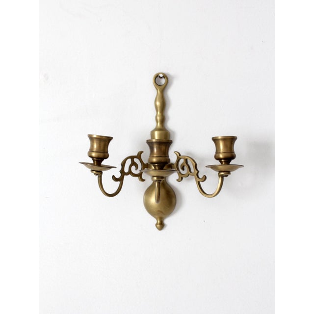 Mid 20th Century Vintage Brass Three Arm Wall Candle Sconce For Sale - Image 5 of 14