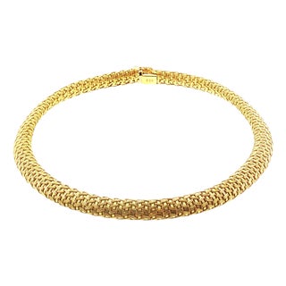 Late 20th-Century 18 Karat Yellow Gold 17" Italian Tubular Woven Mesh Necklace For Sale