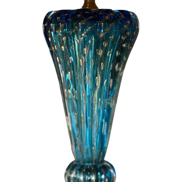 Pair of Bespoke Modern Murano Blue Lamps For Sale - Image 9 of 12