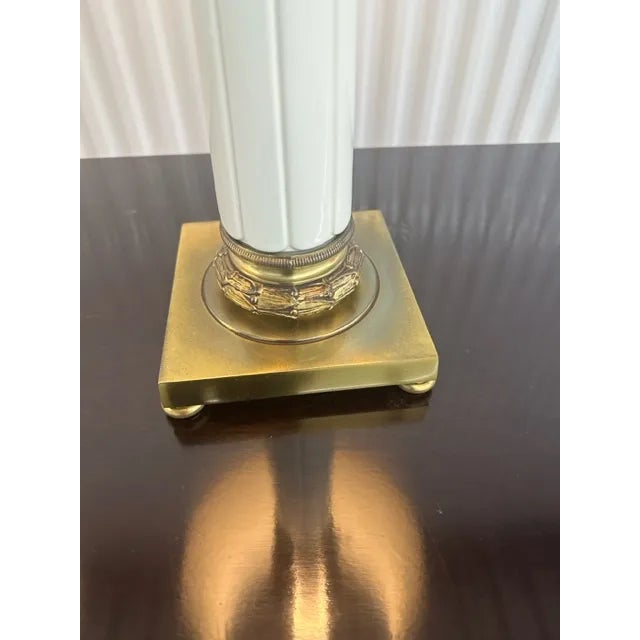 1980s Pair of 1980s White Ceramic & Brass Lamps For Sale - Image 5 of 12