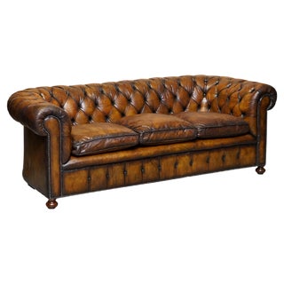 English Hand Dyed Cigar Brown Leather Chesterfield Club Sofa, 1950s For Sale