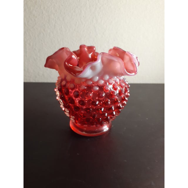 1950s Fenton Cranberry Hobnail Opalescent Ruffled Rose Bowl For Sale In Dallas - Image 6 of 7