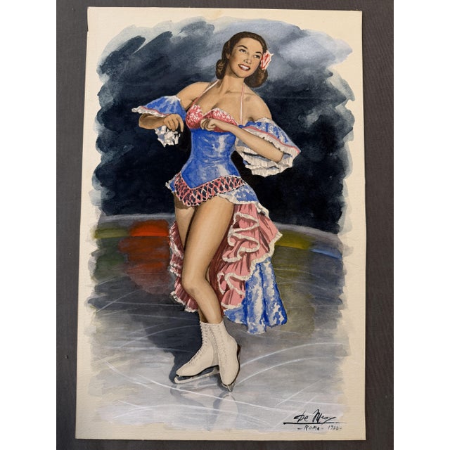 Pamela De Meo, Pin-Up of Skater Tenley Albright, 1965, Gouache For Sale - Image 7 of 7